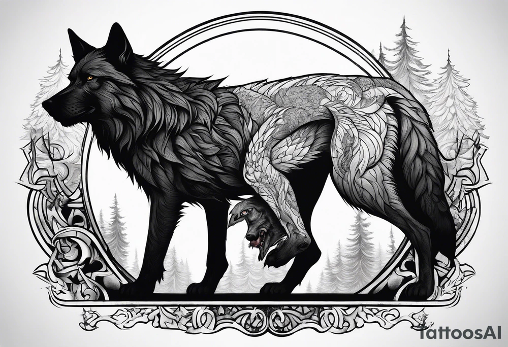 Werewolf and dog standing side by side tattoo idea