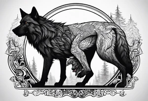Werewolf and dog standing side by side tattoo idea