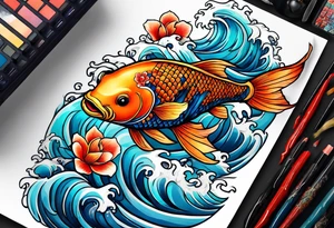 ocean scene with koi tattoo idea