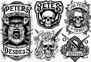 men’s arm sleeve, the name Peters, jack of all trades tattoo idea
