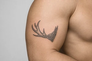 Caribou antler in Norse knot work open line concept stipple shading just one antler no background make it a realistic caribou antler shape tattoo idea