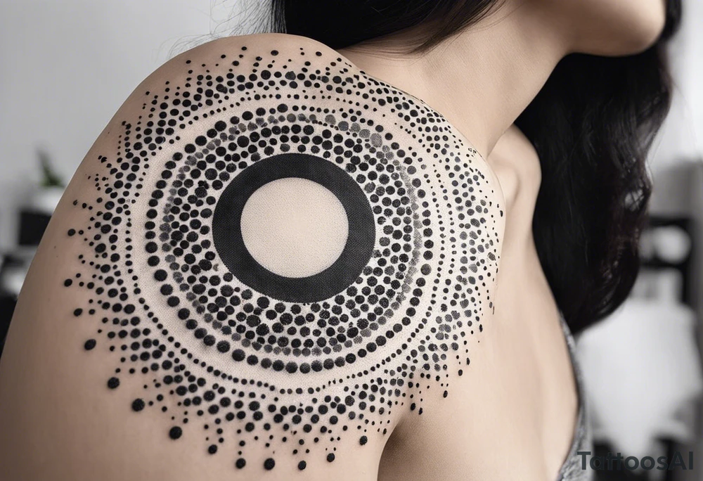 simple sun made of black dots and circles tattoo idea