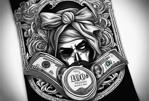 100 dollar bill with a money bag and a robber holding money bag tattoo idea