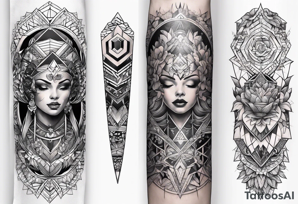 A full sleeve for the forearm with a geometric design tattoo idea
