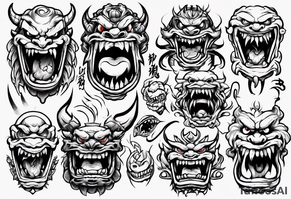 japanese monster mouth smiling tattoo idea
