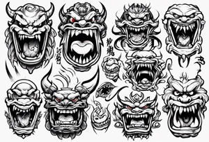 japanese monster mouth smiling tattoo idea