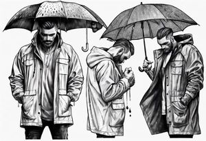 A man in a rain coat holding an umbrella tattoo idea