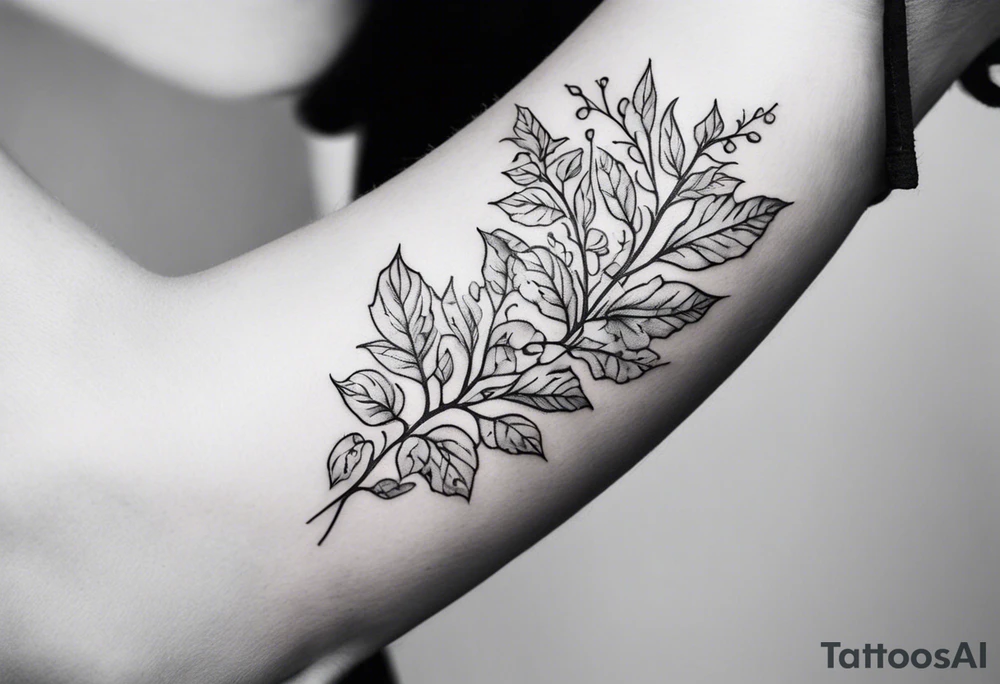 31.8742° N, 91.1366° W, with very simple ivy vines on both sides.  it will be small fine line on the back of the arm above the elbow tattoo idea
