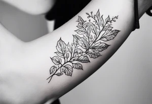 31.8742° N, 91.1366° W, with very simple ivy vines on both sides.  it will be small fine line on the back of the arm above the elbow tattoo idea