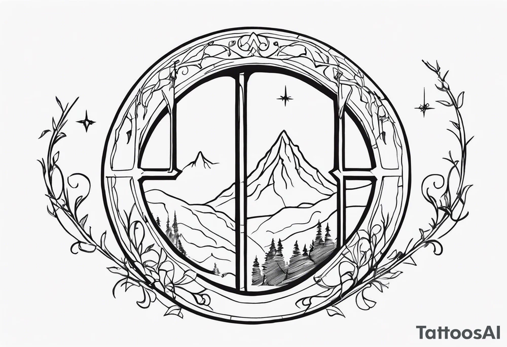 Lord of the rings and Harry Potter mashup but more lord of the rings heavy. Small simple dainty fine line and minimal. Objects only. Hobbit door hole, wands, elvish writing, deathly hallows tattoo idea