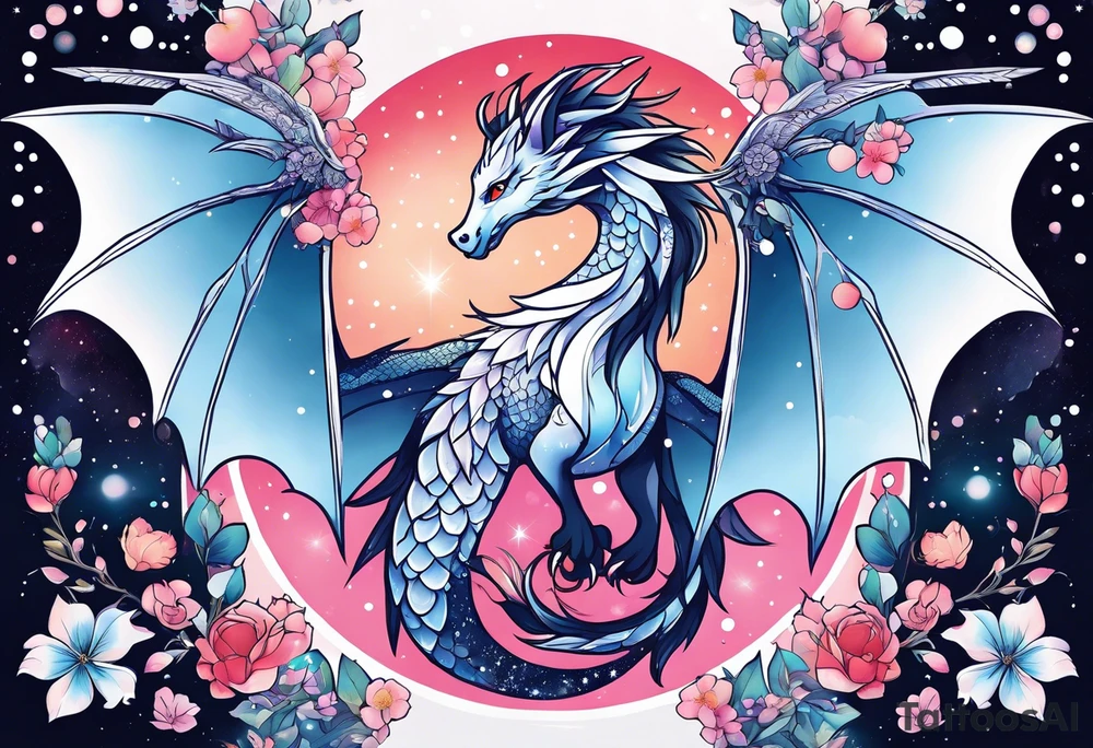 Constellation, wing , snow , cross , dragon female japan kawaii , flower tattoo idea