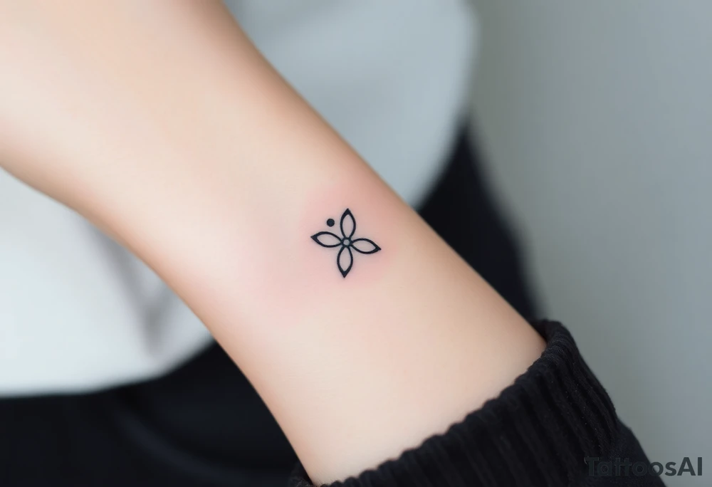 Design a very small (max 2x2 cm) tattoo for the inner wrist that subtly symbolizes lesbian identity. It should be minimal and delicate — possibly fine line or soft color. The design must be discreet yet meaningful, not instantly recognizable as LGBTQ but with layered symbolism. Think of subtle elements like intertwined female symbols, abstract sapphic references, or a hidden double meaning through nature (e.g. flowers, moons, triangles). Avoid clichés or bold pride imagery. Keep it elegant, wearable, and intimate. tattoo idea