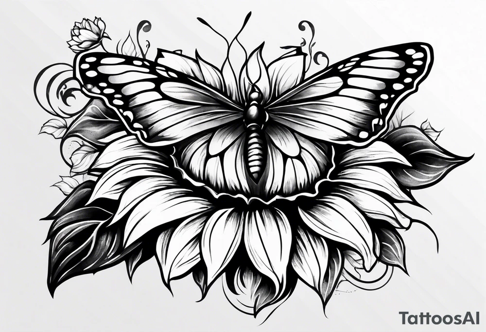 Sunflower with butterfly half leg sleeve tattoo idea