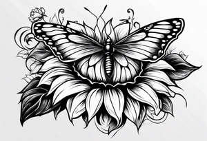 Sunflower with butterfly half leg sleeve tattoo idea