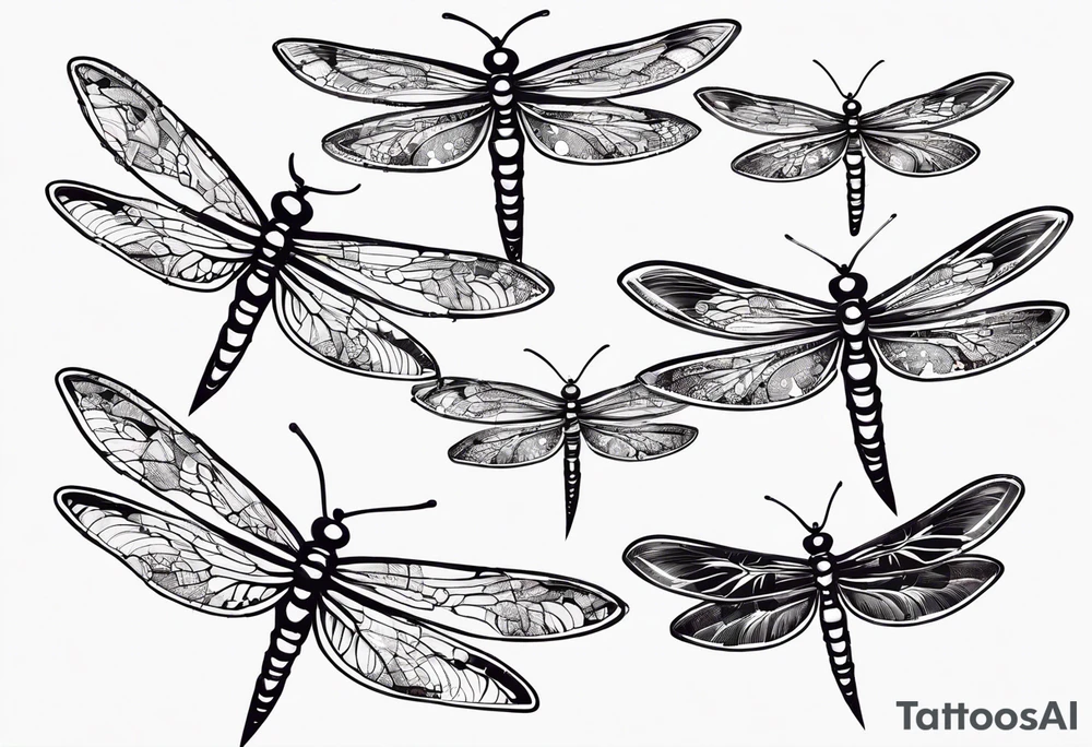 4 dragonflies flying together simple tattoo idea