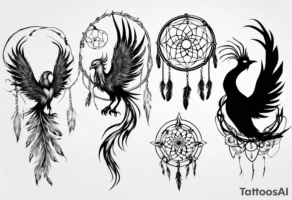 Phoenix with dream catcher tail tattoo idea