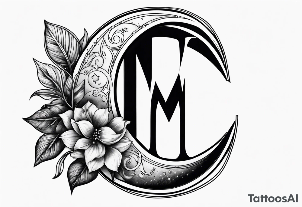 Moon and letter M tattoo idea