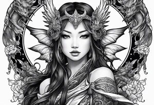beautiful warrior nymph with wings and a dragon friend tattoo idea