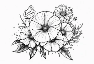 morning glory, and aster flower bouquet tattoo idea