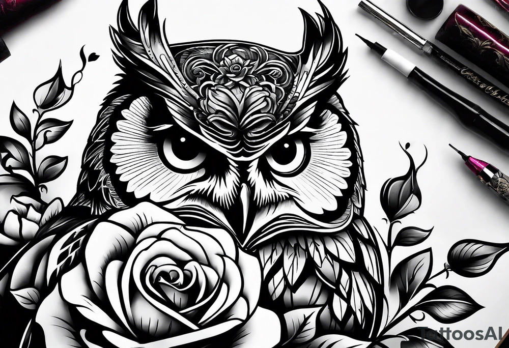 An owl, a rose, “but the greatest of these is love” tattoo idea