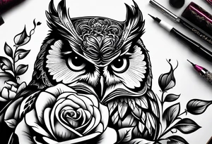 An owl, a rose, “but the greatest of these is love” tattoo idea