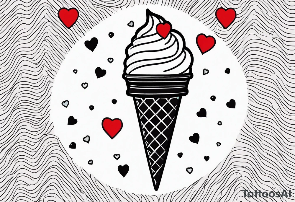 simple mint chocolate chip ice cream cone with small red heart on it somewhere. tattoo idea