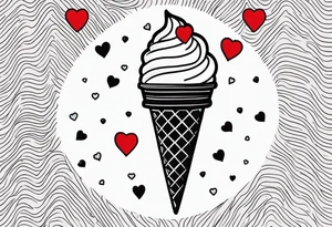 simple mint chocolate chip ice cream cone with small red heart on it somewhere. tattoo idea