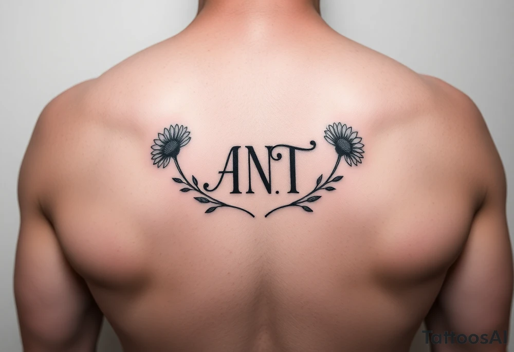 Fine line hidden monogram with A,N,T 
with daisies tattoo idea