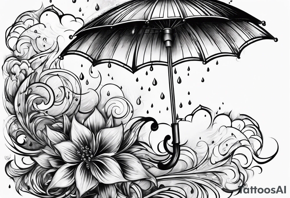 fire under an umbrella raininh tattoo idea