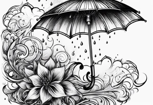 fire under an umbrella raininh tattoo idea
