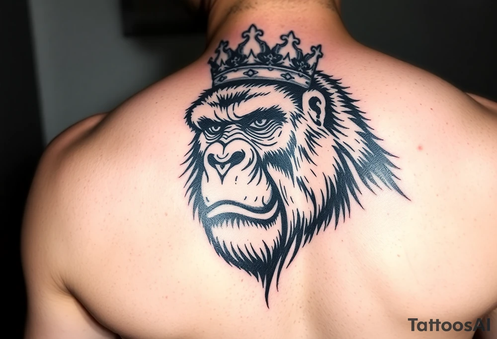 Powerful gorilla with crown tattoo idea
