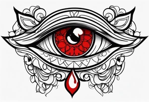 Bleeding tear draining to down from  one red symmetrical 
 eye tattoo design model tattoo idea