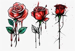 rose flower, one line, red blood dripping from the flower, tall, watercolor, with a T
placed in the stem tattoo idea