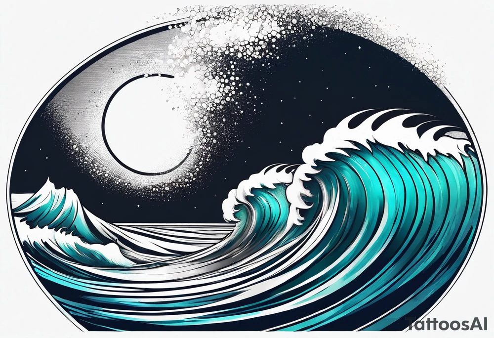 wave  "come what may" written underneath in cursive outside forearm not an oval tattoo idea