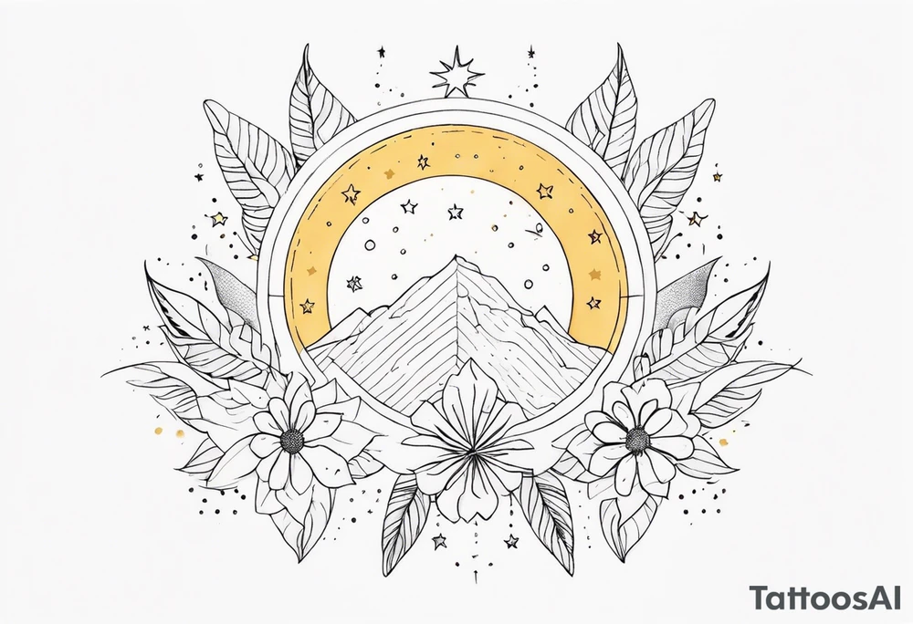 fine line with sun, stars, floral, dots. Sternum tattoo tattoo idea