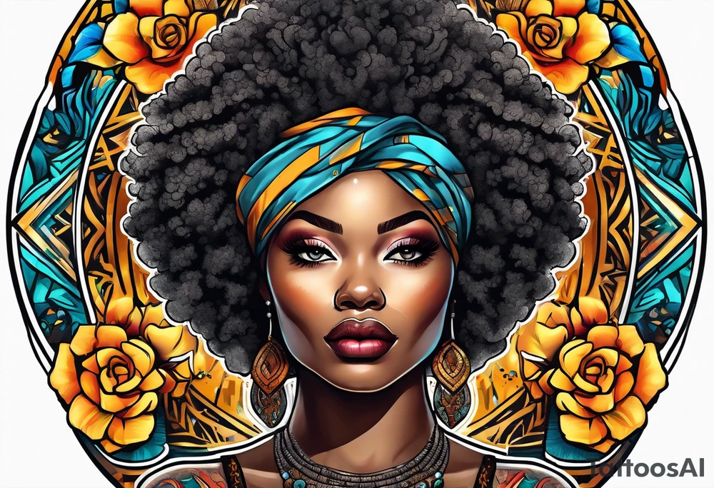 Black woman afro tattoo idea