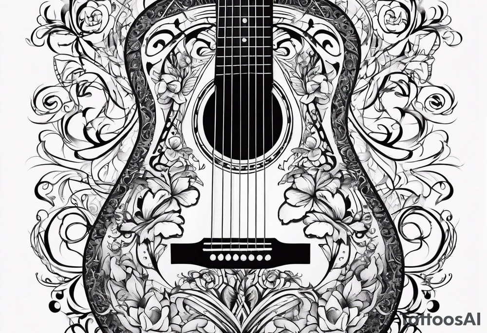 guitar with musical notes wrapped around it tattoo idea