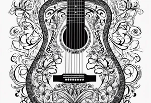guitar with musical notes wrapped around it tattoo idea
