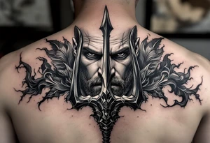 close-up man behind a trident tattoo idea