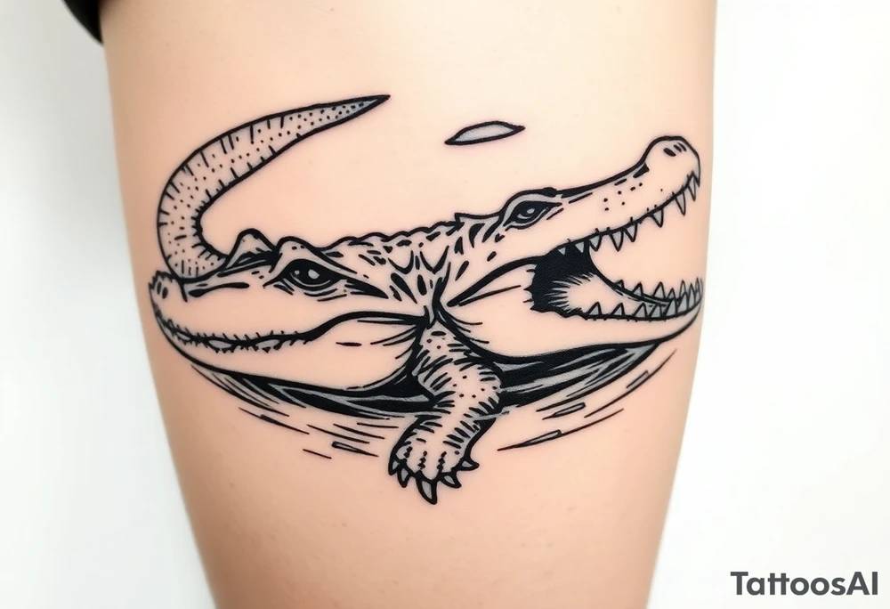 powerful crocodile swimming in water tattoo idea