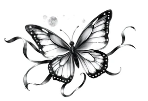 ethereal butterfly with flowing silk ribbons in moonlight tattoo idea
