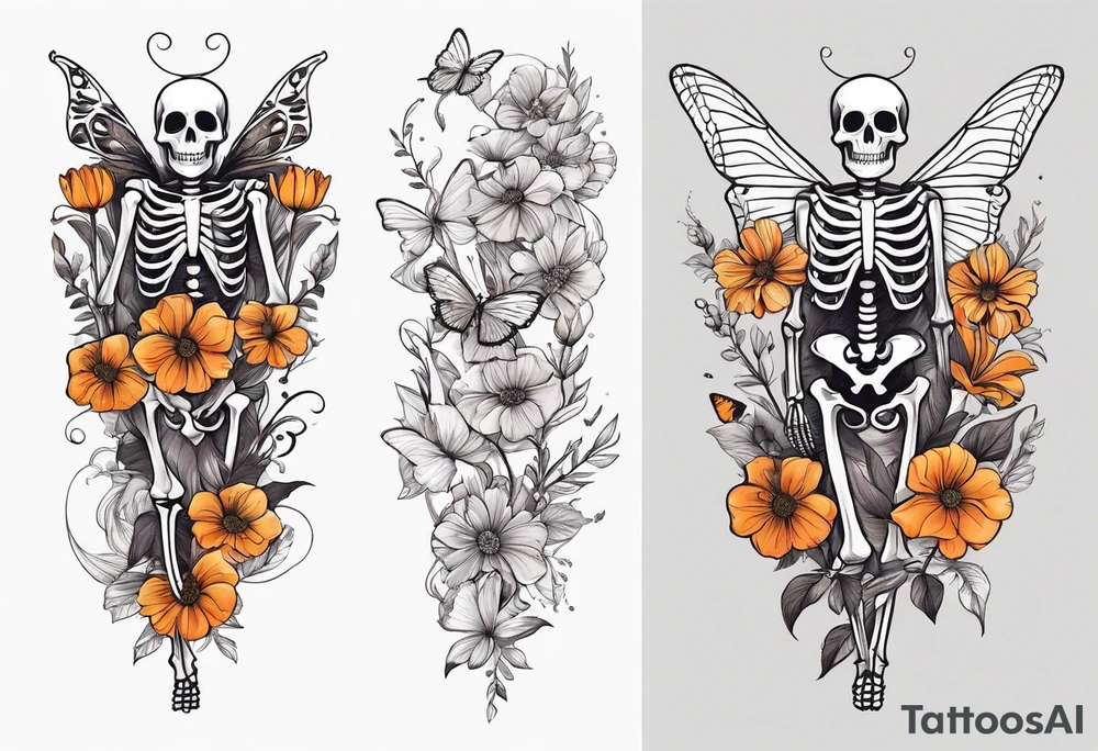 full body skeleton
 flowers and butterflies
simple design minimal tattoo idea