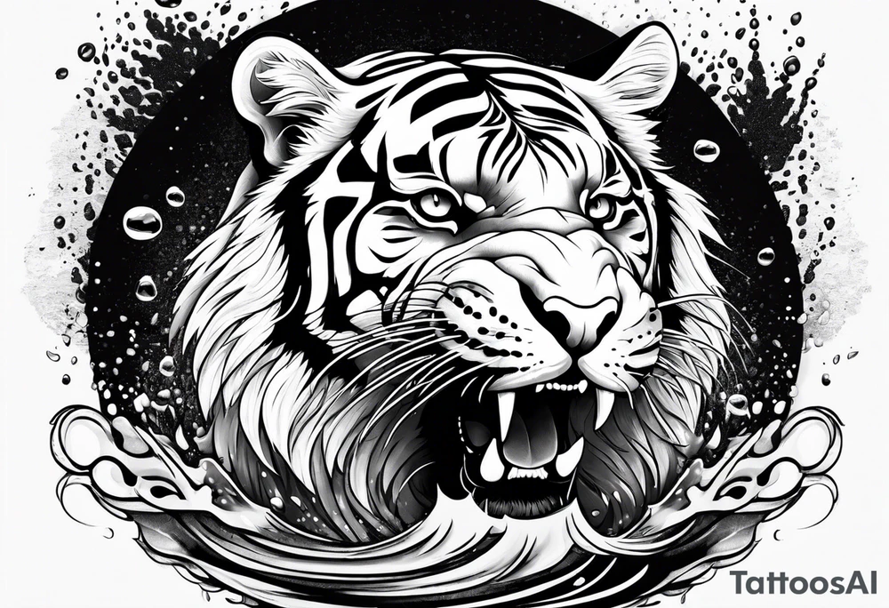 full tiger body splashing paw into water tattoo idea