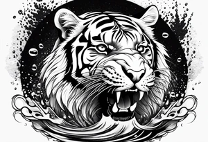 full tiger body splashing paw into water tattoo idea