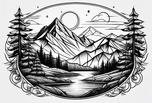 Fineline mountain scene tattoo idea