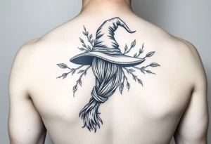 Which is broom with a witches hat with vines and feathers for women? tattoo idea