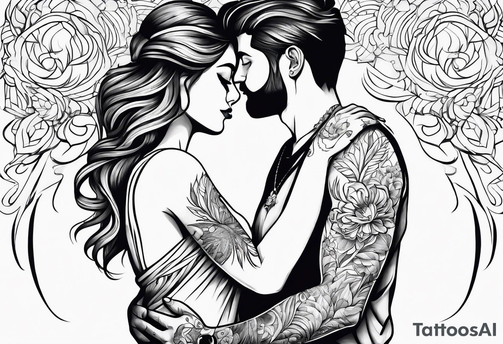 outline of people hugging tattoo idea