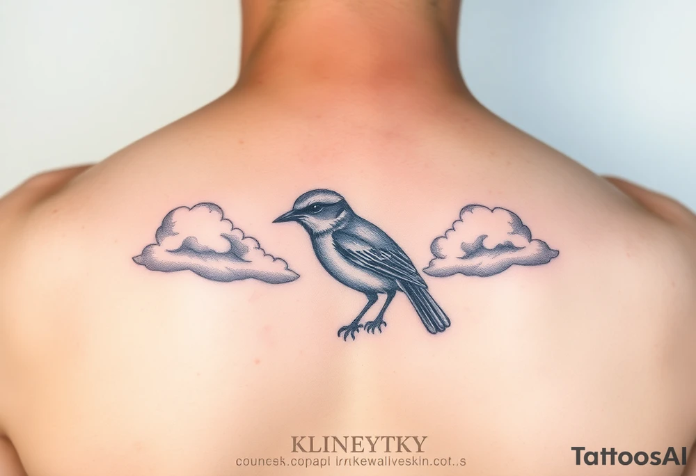 Kentucky bluebird with realistic clouds tattoo idea