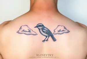 Kentucky bluebird with realistic clouds tattoo idea
