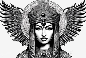 Isis (top center): With wings and the sun disc on her head, holding the ankh. tattoo idea
